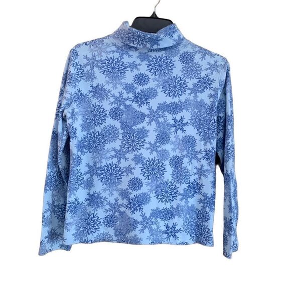 Holiday Editions Blue Snowflake Print Turtleneck Pullover Top Size Small - Picture 2 of 4